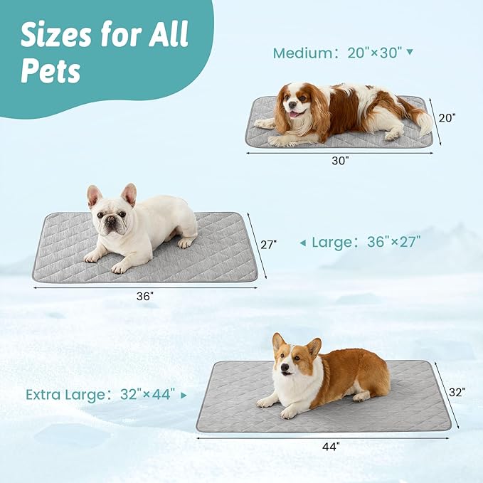 COZY KISS Dog Cooling Mat 27"x36" Q-Max>0.4, Waterproof Pet Bed Cover, Non-Slip Dog Bed Mat, Washable Cooling Pad for Small Dogs, Cats, Crate, Couch, Furniture Protector(Gray)