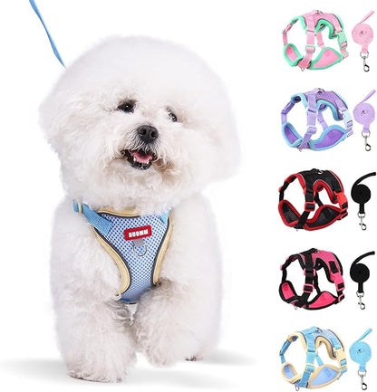 Coppthinktu Dog Harness with Leash Set for Small Sized Dogs Cats, No Pull Dog Harness Soft Mesh Cat Puppy Harness, Adjustable Reflective Step-in Pet Vest Harnesses for Outdoor Walking Training