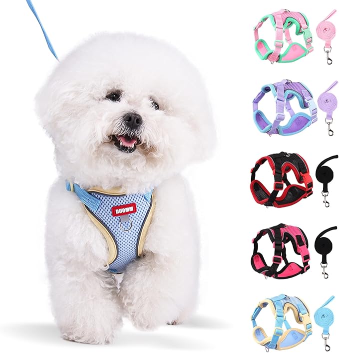 Coppthinktu Dog Harness with Leash Set for Small Sized Dogs Cats, No Pull Dog Harness Soft Mesh Cat Puppy Harness, Adjustable Reflective Step-in Pet Vest Harnesses for Outdoor Walking Training