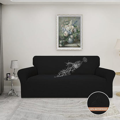 Easy-Going 100% Waterproof Couch Cover, Dual Waterproof Sofa Cover, Stretch Jacquard Sofa Slipcover, Leakproof Furniture Protector for Kids, Pets, Dog and Cat (Oversized Sofa, Black)