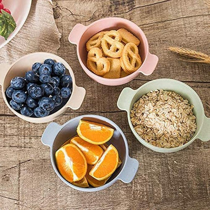 shopwithgreen Unbreakable Kids Bowls -Microwave Dishwasher Safe- Wheat Straw Snack Bowl Sets for Kids/Toddler/Children/Baby Feeding - 4 Bowls and 4 Spoons, Lightweight and Durable, 14 OZ