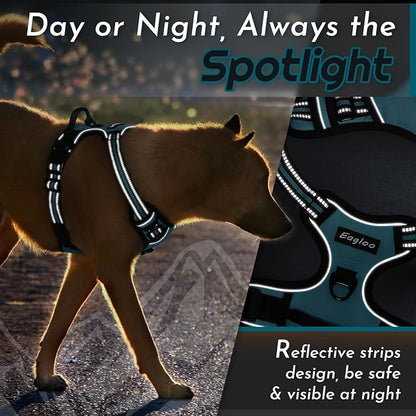 Eagloo Dog Harness Small Sized Dog, No Pull Service Vest with Reflective Strips and Control Handle, Adjustable and Comfortable for Walking, No Choke Pet Harness with 2 Metal Rings, Dark Green, S