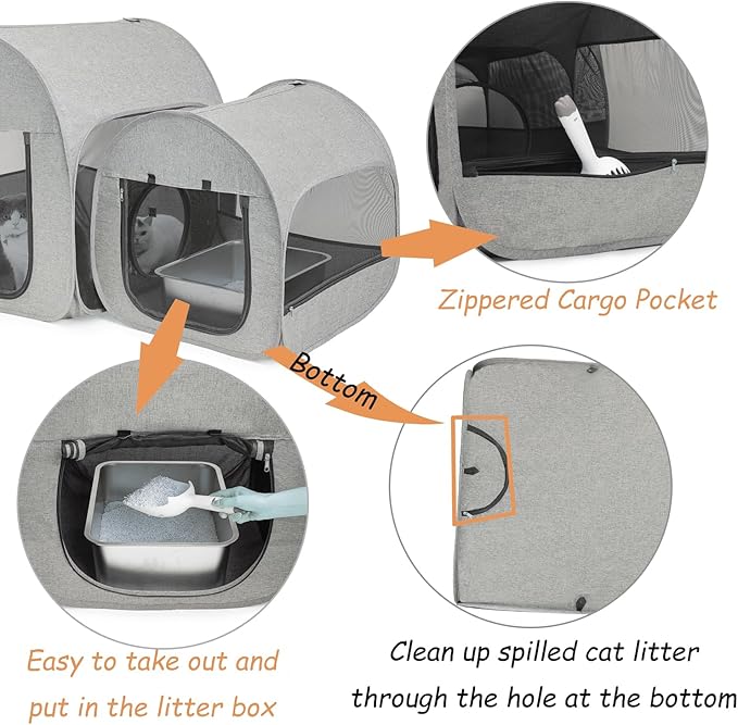 LUCKITTY Portable Cat Playpen, Delivery Room, Enclosure, Postoperative Recovery, House Design for Better Standing, Foldable Pet Tent for Indoor and Outdoor Use, Cat Houses & Condos (Light Grey)