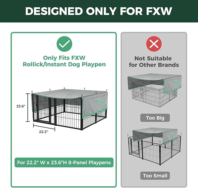 FXW Sun Shade Specialized for FXW Dog Playpen (Not Suitable for Other Brands), Fits for 24" H Rollick/Instant Dog Playpen│Patent Pending (Playpen not Included)