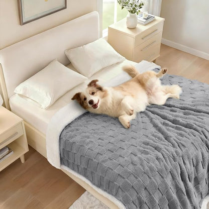Luciphia Waterproof Dog Blanket, Leakproof Small Pet Blanket for Couch Sofa Bed Furniture Cover Protector, Washable Soft Sherpa Fleece with 3D Jacquard, Cozy Calming Reversible, Gray White, 40"x28"