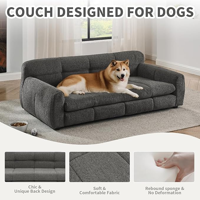 Dog Couch Bed with Backrest and Armrest, Durable Pet Sofa with Soft Foam Cushion, Elevated Dog Couch Bed with Legs for Medium and Large Dogs, Stone Grey
