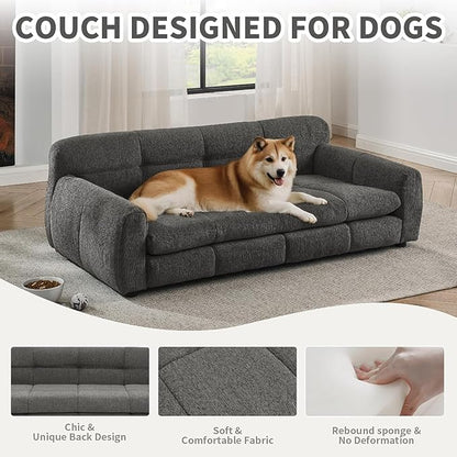 Dog Couch Bed with Backrest and Armrest, Durable Pet Sofa with Soft Foam Cushion, Elevated Dog Couch Bed with Legs for Medium and Large Dogs, Stone Grey