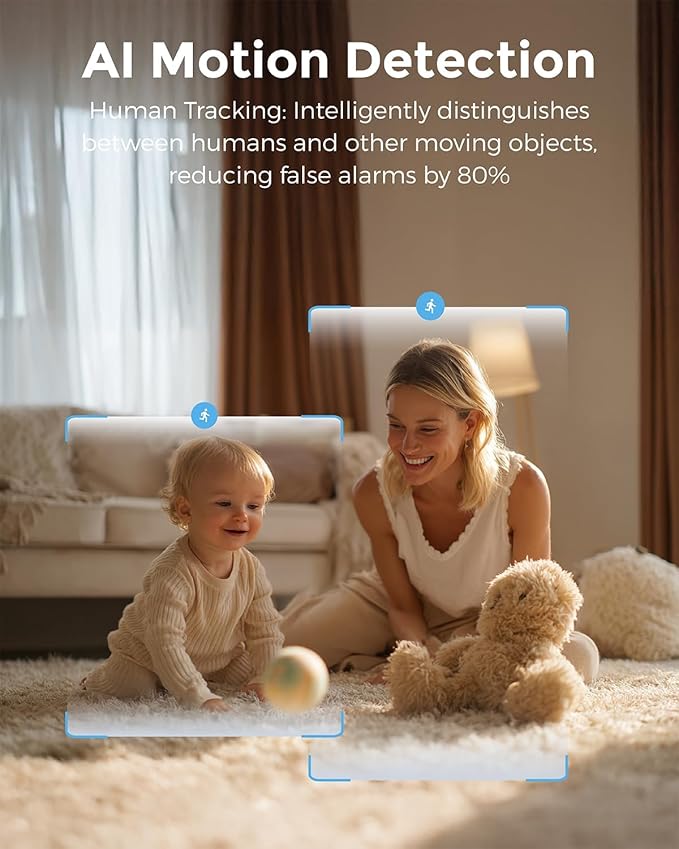 Devo Indoor Security Camera for Home, 2K 360 Pan-Tilt Pet Dog Baby Monitor Camera with Phone App, WiFi Smart Camera Motion Detection, Color Night Vision, 2-Way Audio, 256GB SD White