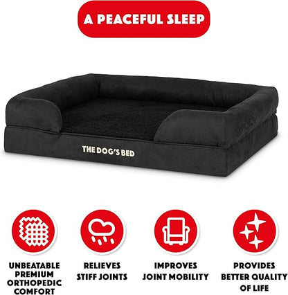 The Dog’s Bed Orthopedic Memory Foam Dog Bed with Bolsters for Large Dogs, Waterproof Washable Cover, Anti-Slip Base, Calming Surface – CertiPUR-Certified Foam, Plush Fabric, Black Plush, Large