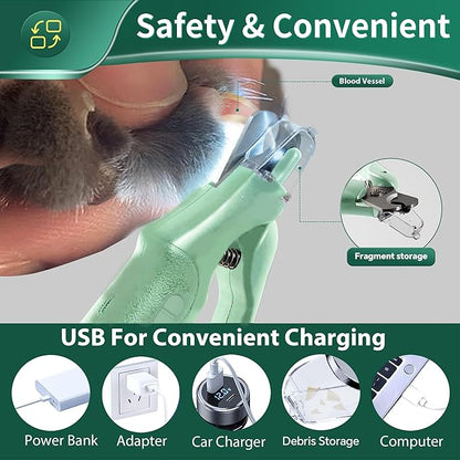 2 in 1 Dog Nail Clippers & Cat Nail Clippers Trimmers for Large Medium Small Dogs Cats Claw Trimmer Quick Sensor and Safety Guard USB Rechargeable Dogs Nail Trimmer with Catcher & 2 LED Lights