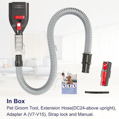 Dog Hair Vacuum Attachment for Dyson Vacuums, Pet Grooming Tool with Extension Hose and Adapter, Compatible with V6 V7 V8 V10 V11 V12 V15 Gen5 Animal Ball Upright Canister Cordless Stick Models