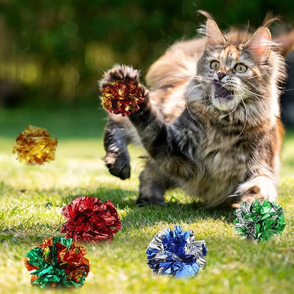 Silkfly 15 Pcs Polyester Film Crinkle Balls Cat Toys 2.36" Interactive Crinkle Ball, Colorful Balls Chew Toy for Cat Chase Ball Toys Attract Cats for Indoor Cats and Kittens to Keep Fit and Active