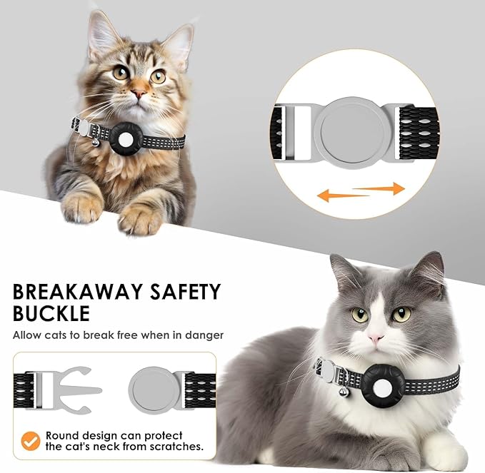 Cat Tracker, GPS Tracker Compatible with Apple Find My App(Only iOS), Waterproof Cat Tracker Collar with Bell and Safety Elastic Buckle, No Monthly Fee, Real-Time Location (Black)