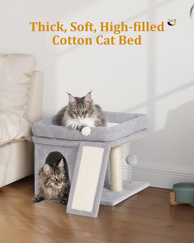 Aechonow Cat Tree Tower for Large Cat, Cat Bed House with Large Perch for Adult Cats, 20 * 16.5 Inch Big Platform for Indoor with Super Cozy Mat, Large Condo with Scratching Post, Light Gray