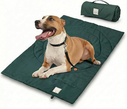 Travel Dog Bed | Camping Dog Bed | 37.4"x25.6" Waterproof Outdoor Dog Mat | Portable Place Mat for Dogs with Handle | Machine Washable | Easy Clean for Outdoor Adventures (Green)