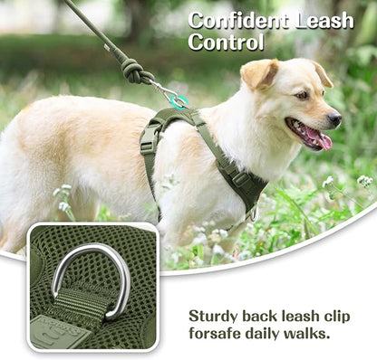 No Pull Dog Harness for Small Medium Large Dogs - Adjustable 2 Layer Mesh Dog Vest with Dual Clip, Escape Proof, Quick Release, Lightweight Breathable Mesh for Walking Hiking (Misty Green,L)