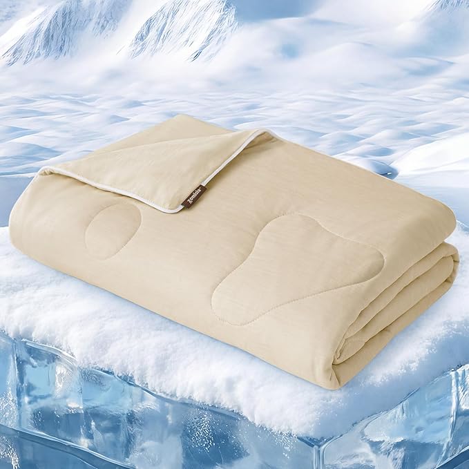 ZOMISIA Cooling Blanket for Large Dogs - High Cold Washable Pet Mat, Travel Soft Dog Summer Essentials, Khaki, 40"x50"