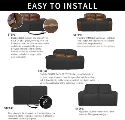 Easy-Going 100% Dual Waterproof Recliner Loveseat Cover, 6-Pieces Stretch Relining Sofa Cover with Pocket, Jacquard 2 Seat Sofa Slipcover Leakproof Washable (Loveseat, Dark Gray)