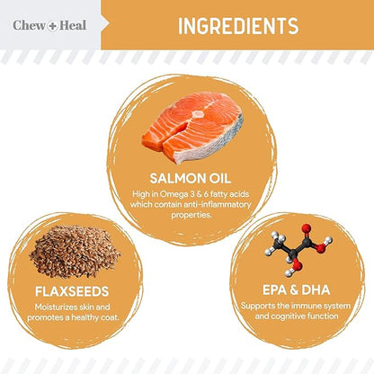 Omega 3 Fish Oil for Dogs -360 Soft Chew Omega Treats for Skin and Coat -Salmon Oil Blend of Essential Fatty Acids, Vitamins, Antioxidants, Minerals -Made in USA (2 Packs of 180, Chicken Flavor)