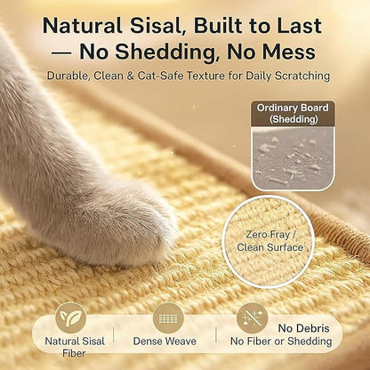 32" Sisal L Shaped Cat Scratch Pad with Ball Toy, Wooden Cat Scratching Post for Indoor Cats, 180° Angles Cat Scratcher for Indoor Cats, Durable Modern Cat Scratching Boards