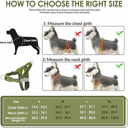 Lukovee No Pull Dog Harness & Leash Set - Heavy Duty Dog Vest Harness with Soft Padded for Medium Large Dogs, Adjustable Reflective Tactical Pet Harness for Easy Walk and Training (M, Green)