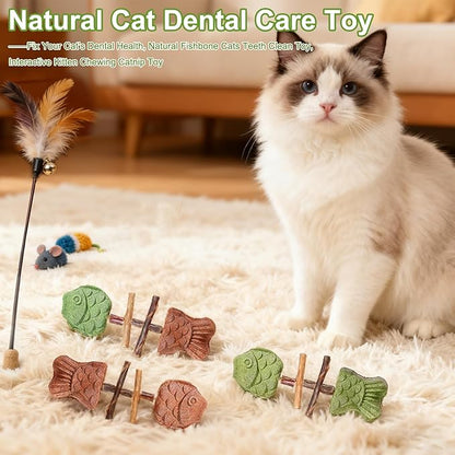3PCS Creative Fish Bone Cat Toy,Purrident - Fix Your Cat’s Dental Health, Interactive Kitten Chew Toy Supports Teeth Cleaning & Oral Care, Durable Feline Tooth Care Tool