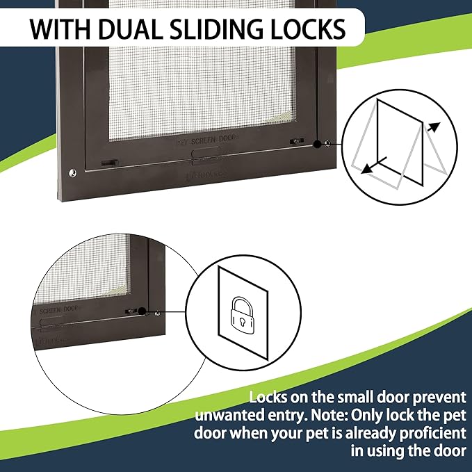 Tongass Easy-to-Install Screen Door Pet Flap 11 4/5" x 16 9/10" Screen Pet Door Suitable for Pets Under 100 Lbs Impact-Resistant Frame with Secure Dual Sliding Locks for Porch and Window Screens