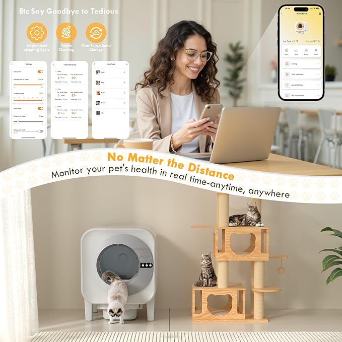 2025 Automatic Litter Box Self Cleaning,Self Cleaning Cat Litter Box for Multiple Cats,App Control Dynamic Monitoring,75L Large Space Dual Sensor Safety Protection, 3-30lbs Cats, 2 Roll Bag