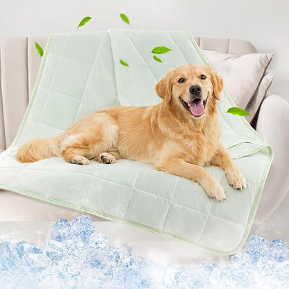 PICK FOR LIFE Cooling Blanket for Dogs, 0.4 Q-MAX Pets Cooling Comforter for Bed Cover, Summer Blanket for Large Dogs Washable, Soft Lightweight Cold Mats for Pet Hot Weather Sleeping (48"×62"/Green)
