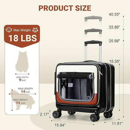 Lekereise Pet Carrier Rolling Dog Luggage with Expandable Design, 2-in-1 Small Cat Travel Bag for Pets & Owner's Suitcase, Hands-Free Maneuverable with Wheels & Telescopic Handle for Amtrak