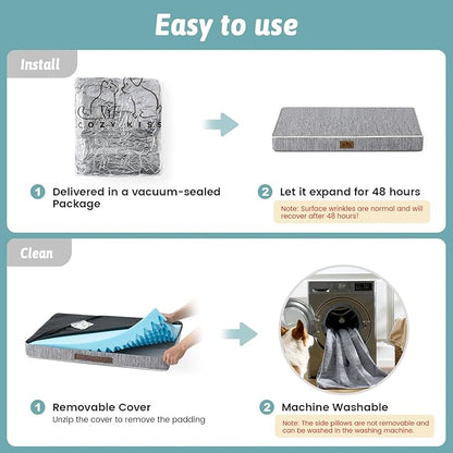 COZY KISS Cooling Dog Bed for Crate, Waterproof Orthopedic Dog Crate Mat with Removable Washable Cover, Egg Crate Foam Support Dog Bed, 36x27x3 Inch,Dark Grey