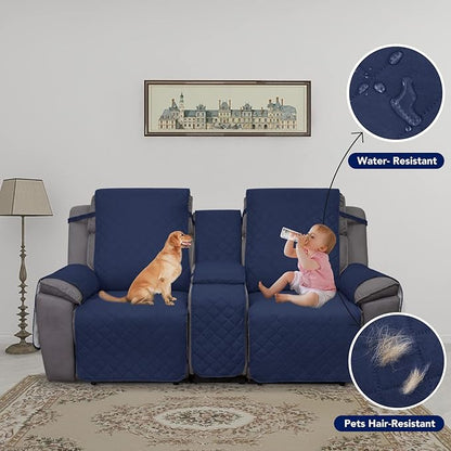 PureFit Water Resistant Reversible Loveseat Recliner Cover - Non Slip Furniture Protector for 2 Seat Recliner, Navy/Ivory