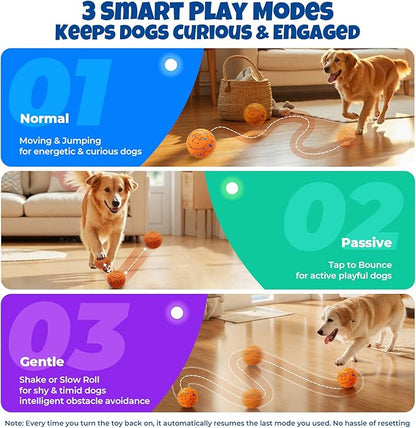 Fsitego Dog Balls: Interactive Dog Ball Auto Rolling - Interactive Dog Toys for Aggressive Chewers - Bouncy & Throwable, Type-C Rechargeable, Washable, for Small & Medium & Large Dogs – Orange