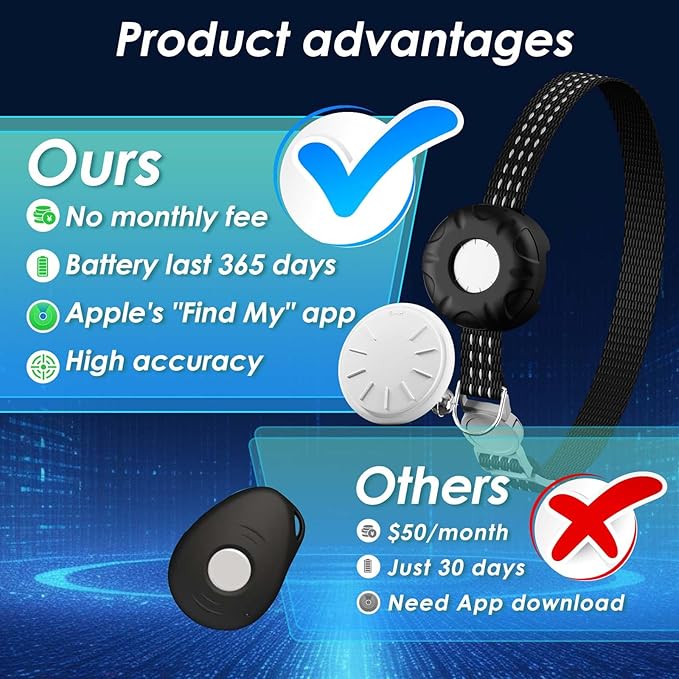 Cat Tracker, GPS Tracker Compatible with Apple Find My App(Only iOS), Waterproof Cat Tracker Collar with Bell and Safety Elastic Buckle, No Monthly Fee, Real-Time Location (Black)