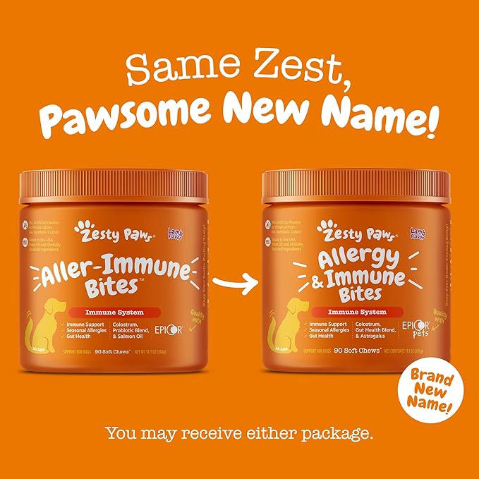 Zesty Paws Allergy Immune Bites - Dog Allergy Chews, Dog Probiotics for Itchy Skin and Ears, Lamb, 250ct