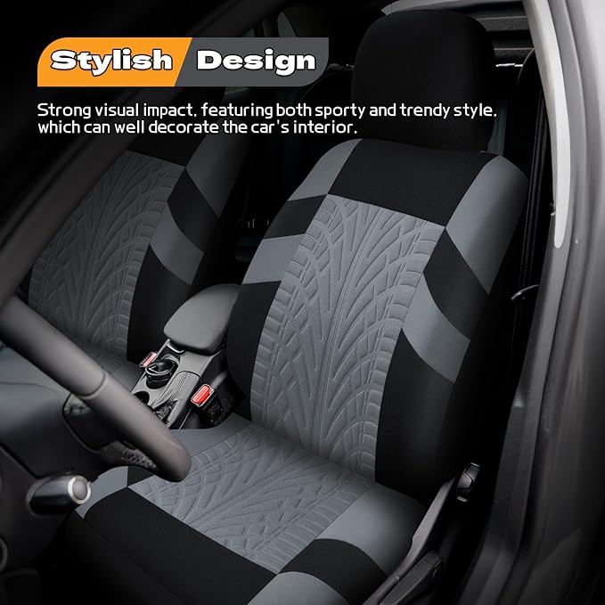 2PCS Car Front Seat Cover with 2 Headrest Covers, Breathable Waterproof Seat Covers for Front Seats, Universal Seats Cover Protector Car Accessories for Most Vehicles (Gray)