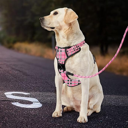 IVY&LANE No Pull Dog Harness with Leash Set, Reflective No Choke Pet Vest,Adjustable Oxford Dog Vest Harness with Easy Control Handle for Small Dogs (Checkered Pink,S)