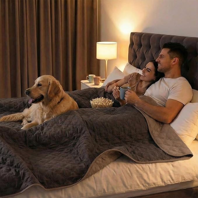 FunFurry Waterproof Dog Blanket, Couch Cover for Dogs Washable, Reversible Dog Bed Cover, Couch Furniture Protector. (Dark＆Light Brown, 82 X 120 Inch - 1 Pack)