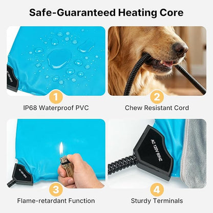 Veehoo Elevated Dog Bed with Plush Heated Mat, Raised Dog Bed with Waterproof Heating Pads for Cats & Dogs Outdoor Indoor, Heated Dog Sofa Bed with Power Line Protection Tube, 50.4" x 33.5", Grey