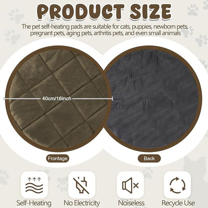Drydiet 2 Pcs Self Warming Cat Mat Round Self Heating Pad Bed Reversible Machine Washable Heated Bed Anti Slip Warming Pad Pet Mat for Cat Crate Indoor Outdoor(Coffee,16 Inch)
