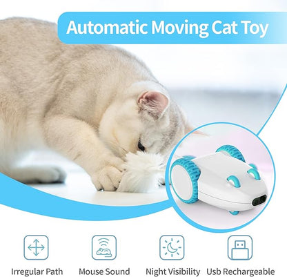 PETGEEK Automatic Cat Mouse Toys Interactive Cat Toys for Indoor Cats, Smart Sensing Moving Electric Cat Toys with Catnip Wand, USB Rechargeable Remote Control Squeaky Mouse Cat Toy, 3 Catnip Tails