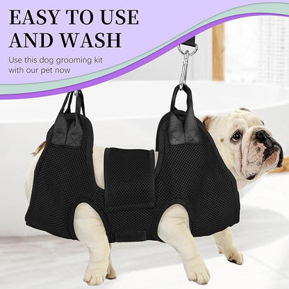 PatiencET Dog Grooming Hammock for Small Dogs Pet Hammock for Nail Trimming Dog Sling for Nail Clipping Dog Hanging Harness (Black S)