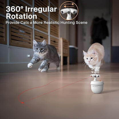 Cat Laser Toys, Automatic Cat Laser Toy Tumbler Design, Rechargeable Cat Laser Pointer 360°Irregular Rotation, 3 Modes Interactive Cat Toy for Indoor Cats of All Ages and Sizes (White)