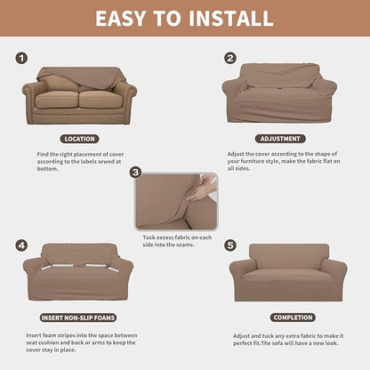 Easy-Going 100% Waterproof Couch Cover, Dual Waterproof Sofa Cover, Stretch Jacquard Sofa Slipcover, Leakproof Furniture Protector for Kids, Pets, Dog and Cat (Sofa, Camel)