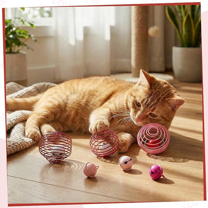 Jecery 5 Pcs Cat Spring Balls Toys Stretchable Rolling Balls Colorful Playful Coils Interactive Action Toy Caged Rats for Kitten Pet Supplies (Bell,Pink Red)