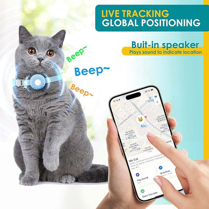 Cat GPS Tracker, Waterproof Pet Tracker for Cats, Cat GPS Tracker Collar with Safety Elastic Buckle, Works with Any Collar,Compatible with Apple Find My App (Only iOS), No Monthly Fee, Blue