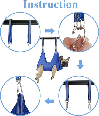 Kkiimatt 10 in 1 Dog Grooming Hammock Harness with Nail Clippers, Nail Trimming Hammock for Pet, Grooming Sling Hanger Holder Restaint for Nail Trimming/Clipping (XXS/Under 10lb Blue)