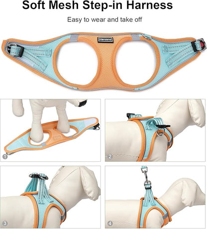 Mercano Soft Mesh Dog Harness and Leash Set, No-Chock Step-in Reflective Breathable Lightweight Easy Walk Vest Harnesses with Safety Buckle for Small Dogs, Cats (XL, Orange Blue)