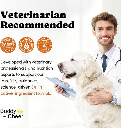 Dog Vitamins & Supplements 34-in-1 Pet Multivitamin Softchews, Daily Dog Supplements for Hip & Joints, Skin & Coat, Immune Health with Glucosamine, Probiotics, Collagen & Fish Oil (90-Day Supply)