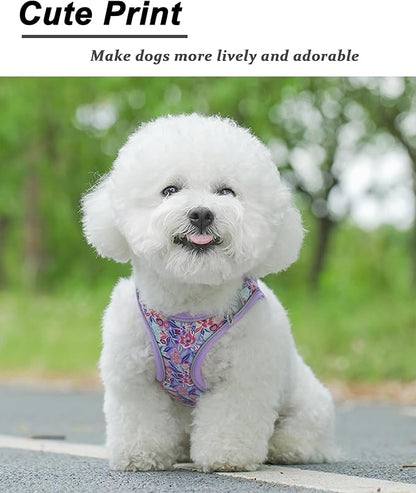 M Light Purple Flower Pattern Dog Harness and Leash Set,No Escape Puppy Harnesses for Training Walking，Breathable Adjustable Puppy Vest for Small Medium Dogs, Cats (Light Purple, M)